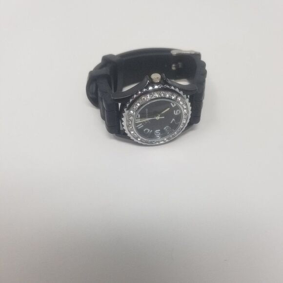 Geneva Black Silicone Adjustable Strap Gemmed Crystal Bezel 10026 Women's Watch - Picture 1 of 13